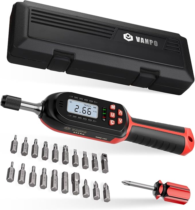 VANPO Digital Torque Screwdriver, 2.65-53.10 in.lb, ±2% Accuracy, | 1/4 Inch Screwdriver Torque Wrench Set with Buzzer/LED Indicator Notification for Bike Repairing, Tools & Mounting