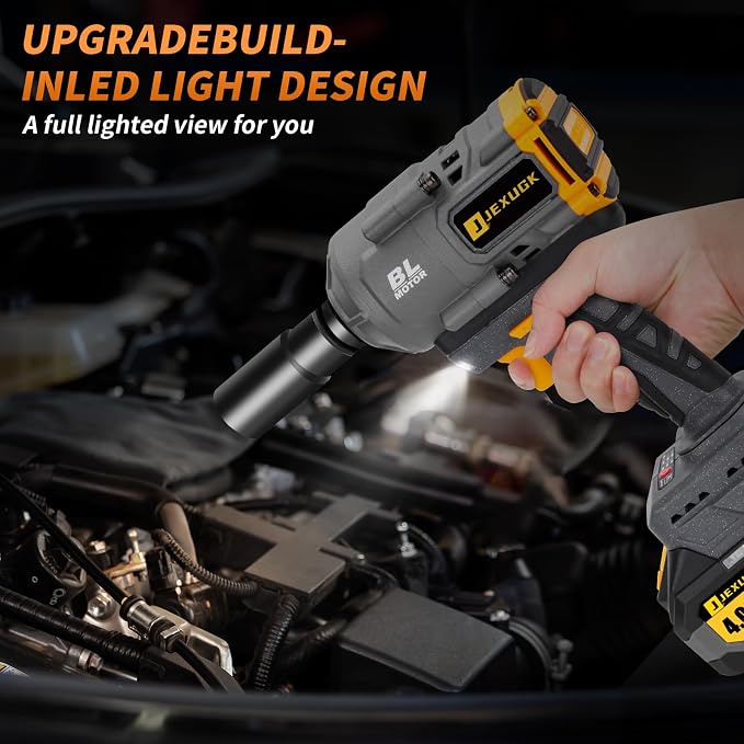 1500Nm Impact Wrench, 1/2" 1107ft-lbs Cordless Impact Gun with 2 x 4.0Ah Battery, 21V High Torque Power Impact Driver with 6 Sockets,Pistola Llave De Impacto for Truck RV Car Heavy Construction