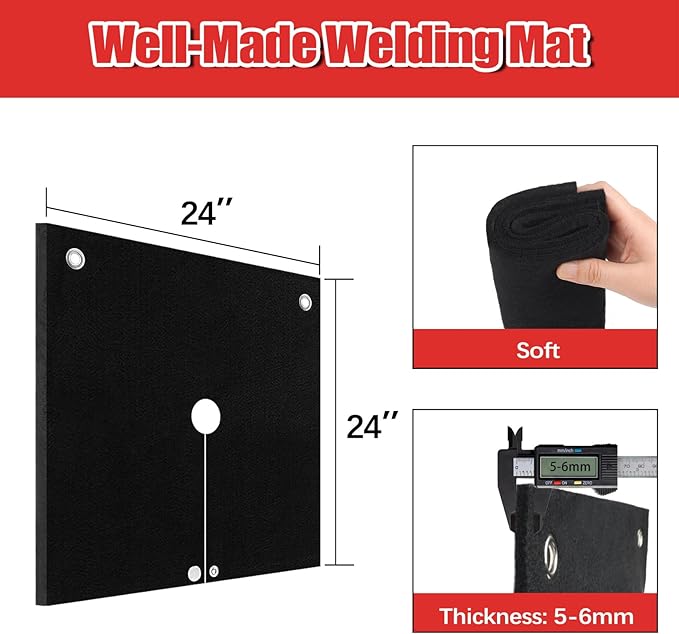 24x24x0.2in Welding Blanket Fireproof, 2 Packs 5mm Upgraded Thickened Heat Shield Mat, Brazing Heat Shield for Torch, Welding Pad for Plumbing, Solder Plumbers HVAC Torch Protector