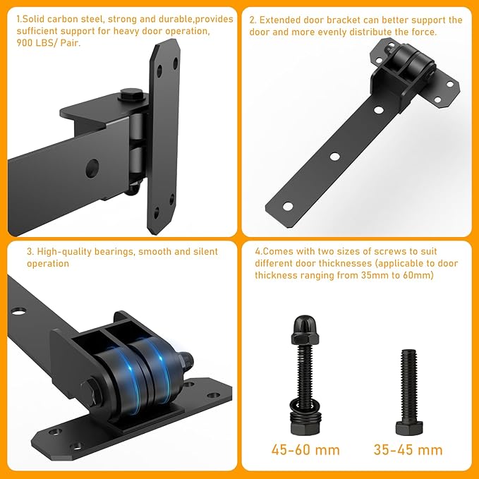 Heavy Duty Gate Hinges, 13" Bolt-On or Weld-On Hinges with Slide Bolt Gate Latch, Cane Bolts, Door Handles, 180° One-Way Open Gate Hinge for Double Wooden Door/Metal Gates,Garden Gates, Fence, Barn