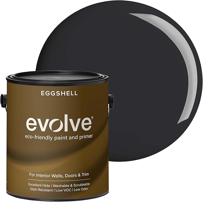 EVOLVE Interior Paint & Primer, Eggshell (Black Iron), 1 Gallon – One-Coat Coverage, Excellent Hide, Low VOC, Low Odor, Washable Paint for Walls, Doors & Trim