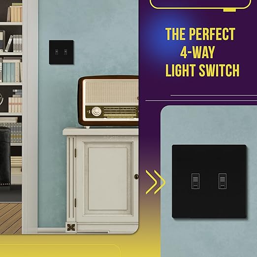 ENERLITES 4-Way Toggle Light Switch, Four Way, Side Wiring, Copper Wire Only, Grounding Screw, Residential Grade, 15A 125VAC 60Hz, UL Listed, 84150-BK, Black