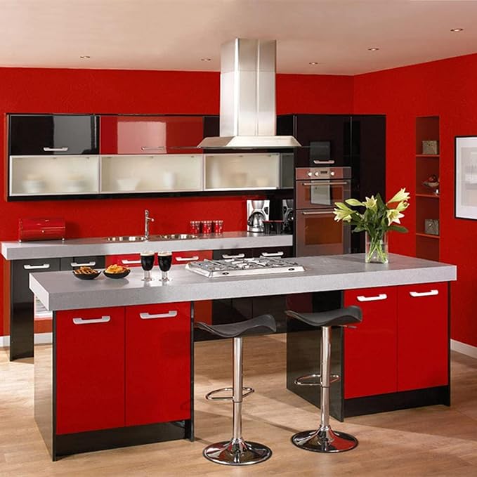 Red Peel and Stick Self Adhesive Wallpaper Countertop Contact Paper | Removable Embossed Silk Waterproof Bathroom Wallpaper 15.7" X 118" Kitchen Vinyl Wrap for Cabinet Shelf Liner Paper