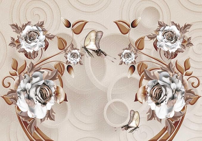Jdayda 3D Floral Wallpaper Butterfly Rose | 170"x120" Not Self-Adhesive Mural for Living Room Bedroom Tv Background