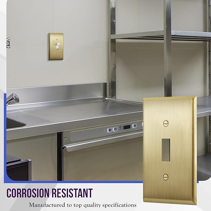 ENERLITES Toggle Light Switch Metal Wall Plate, Stainless Steel Switch Cover, Corrosion Resistant, Size 1-Gang 4.50" x 2.76", Stainless Steel 201, 7711-BB, Brushed Brass, Gold