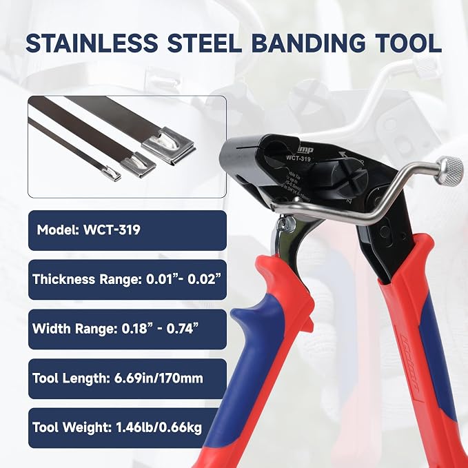 iCrimp One-Handed Zip Tie Gun for Tension & Cutting Zip Ties | Metal Zip Tie Tool with 100pcs 11.8" Metal Cable Ties and Release Tool, WCT-319 Stainless Steel Cable Tie Tool