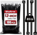 Zip Ties 12 inch (100 Pack), Double-sided Toothed, 85 lb, Delivering 1.7X Tensile Strength in the Same Specs, Black Cable Ties, Heavy Duty Wire Ties, Glufirm