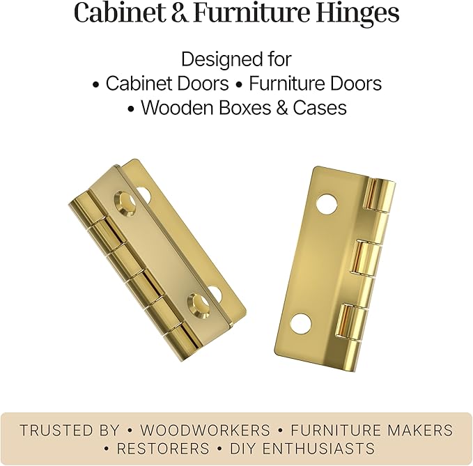 Bright Brass Butt Hinges - 2" x 1-1/2" - Pack of 2 - Flush Mount Cabinet Door Hinges - Antique Furniture Hardware - BH7-SB