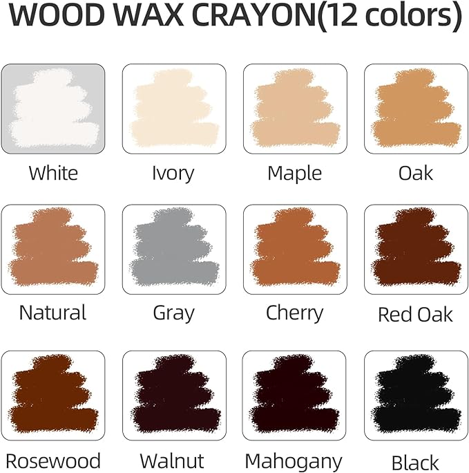 Boncart Wood Filler Sticks,12colors Wood Wax Crayons for Repairing Scratches, Scuffs, Cracks, and Nail Holes on Wood Furniture, Floors, Cabinets, Tables, and Doors