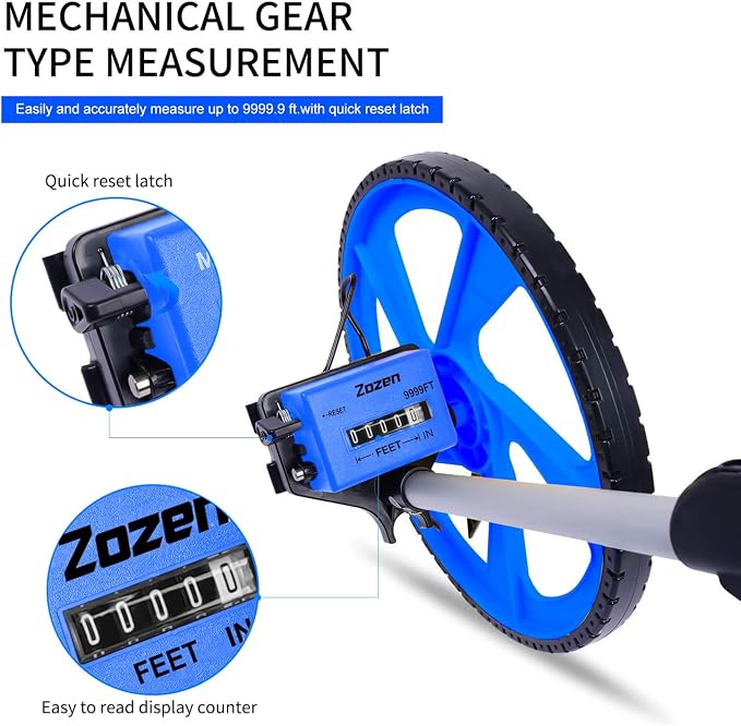 Zozen Measuring Wheel, Rolling Tape Measure Wheel - 3-Sections Collapsible/Starting Point Arrow/One Key to Reset/Kickstand to Keep Stand [Up To 10,000Ft] - Adapt to various roads.