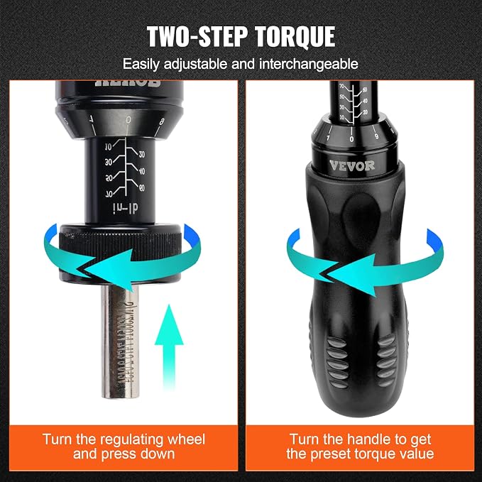 VEVOR 1/4" Drive Screwdriver Torque Wrench with Scale, 10-70 in/lbs Torque Range, 1 in-lbs Torque Increment Torque Screwdriver with Bits & Case
