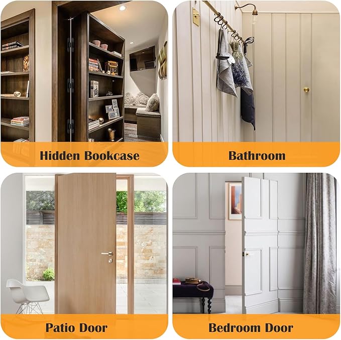 HBL' 2 Pack Hidden Door Hinges, 7 Inch Black Heavy Duty Hidden Hinges for Secret Doors, 3-Way Adjustable to Bulid Conceal Bookcase Door