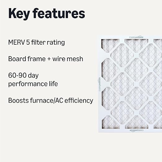 Amazon Basics MERV 5 AC Furnace Air Filter, 16x20x1 inches, 6-Pack (Actual Size: 15.75" x 19.75" x 0.75")