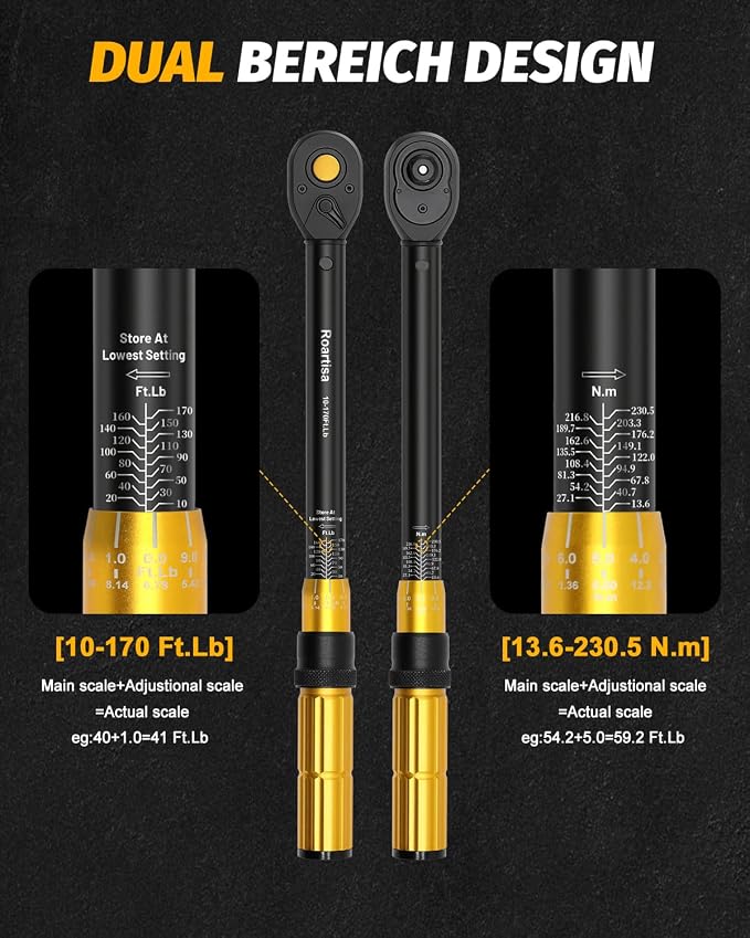 6PCS Torque Wrench Set - 1/4 & 3/8 & 1/2-Inch Drive Click Torque Wrenches - ±3% Accuracy Dual-Scales 72 Teeth Dual-Direction Adjustable Torque Wrench for Bicycle, Motorcycle, Car Maintenance