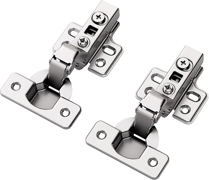 20pcs Inset Cabinet Hinge Frameless Concealed Door Hinges European Soft Closing Four-Hole Mounting Plate Hinges Nickel Plated Finish