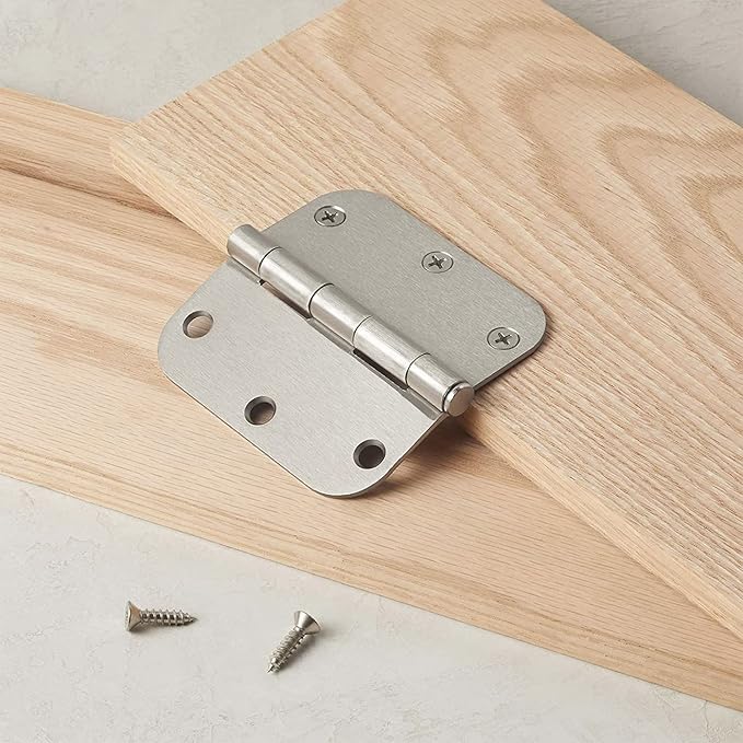 Amazon Basics Rounded Interior Door Hinges with Screws, 3.5" x 3.5", Satin Nickel, Curved Corners, 36-Pack