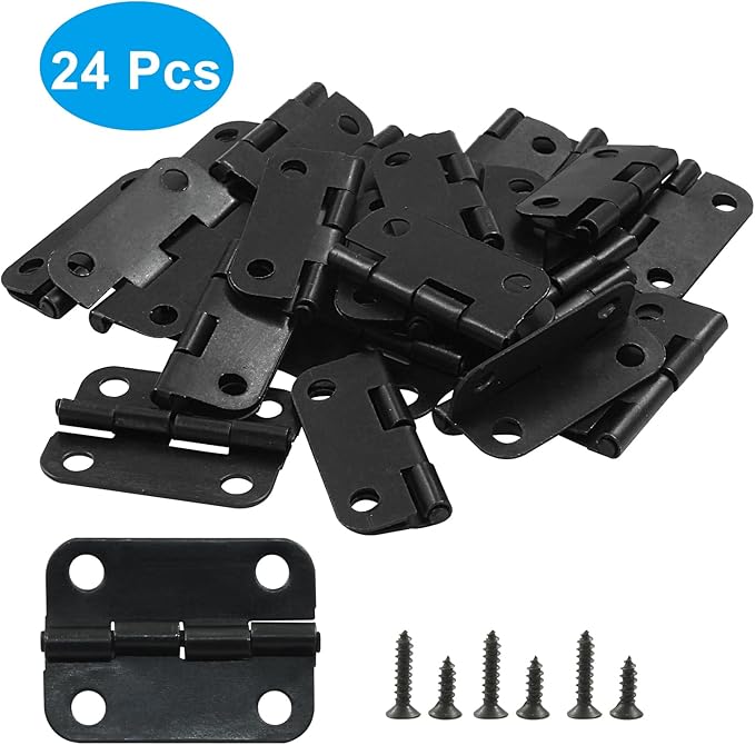 24 Pcs Small Hinges 1 Inch Butt Hinge with Screws,Jewelry Box Hinges Mini Hinges,Folding Craft Hinges Small Cabinet Hinges for DIY Box Mini Furniture Cupboard Closet(Black)