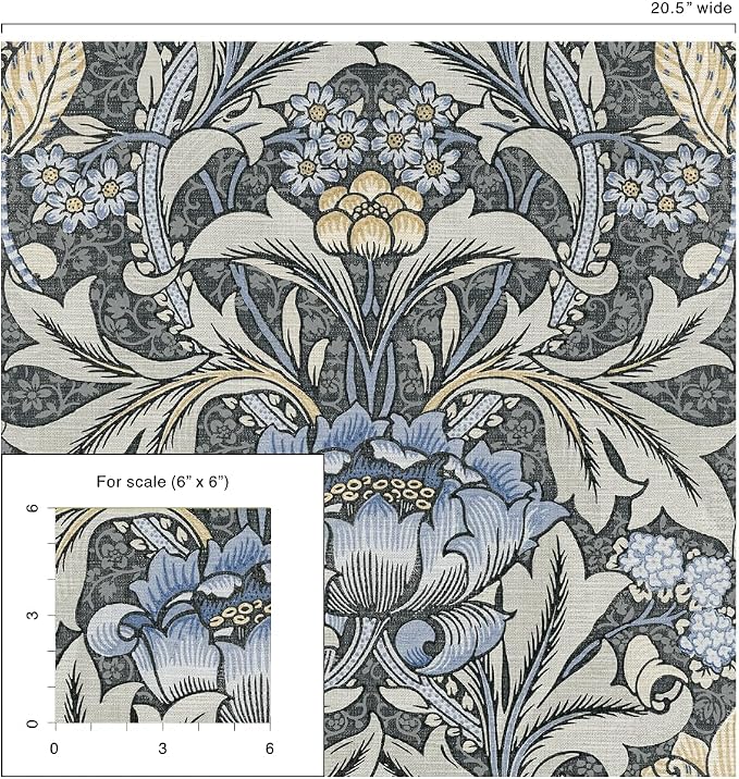 NextWall Acanthus Floral Peel and Stick Wallpaper (Charcoal & Carolina Blue)