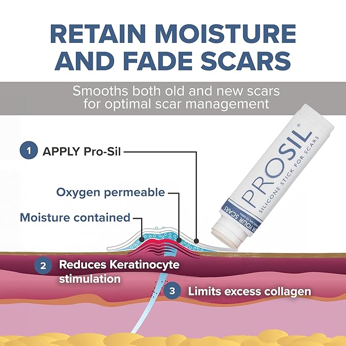 PROSIL Silicone Scar Stick 4.25 g – Medical Grade Silicone Scar Treatment for New & Old Scars – Mess Free, Glide On Scar Therapy Stick for Face & Body – Compact, Travel-Friendly Scar Care for Adults
