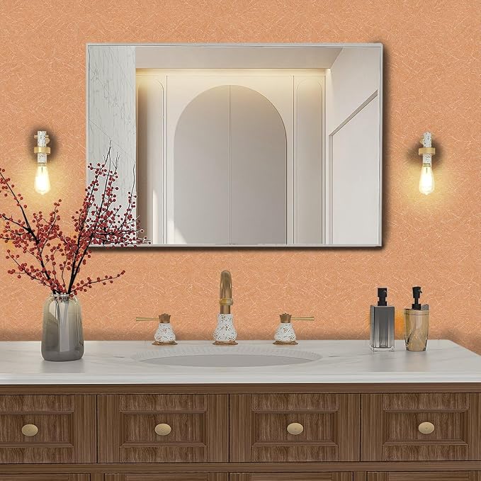 Cream Peel and Stick Self Adhesive Wallpaper Countertop Contact Paper | Orange Removable Embossed Silk Waterproof Bathroom Wallpaper 15.7" X 118" Kitchen Vinyl Wrap for Cabinet Shelf Liner Paper