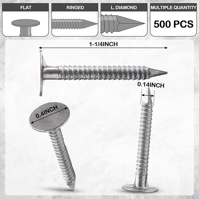 Tandefio 500 Pcs Aluminum Siding Nails 1-1/4 Inch Metal Aluminum Roofing Siding and Panel Nails to Fasten Roofing Felt Wood Decking Insulation Board