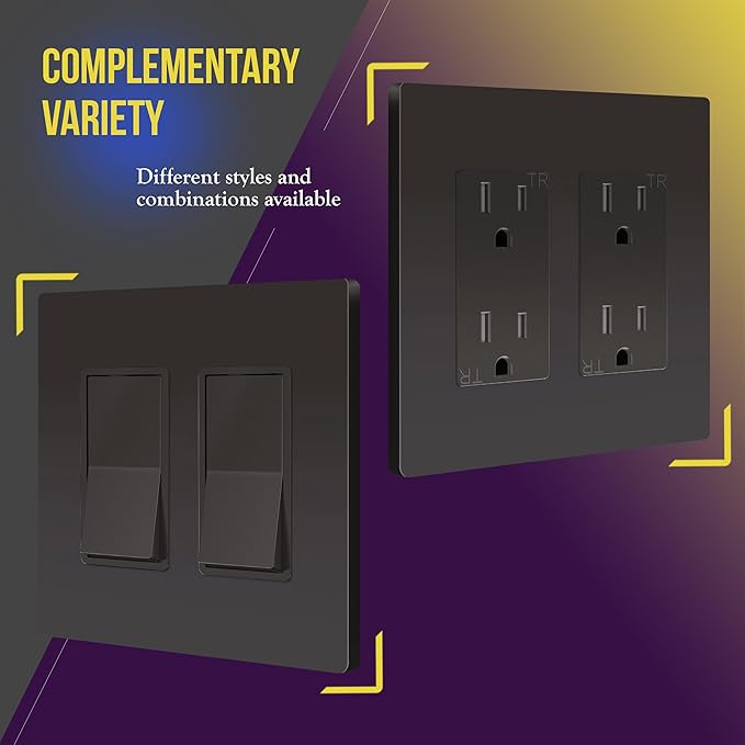 ENERLITES Elite Series Screwless Decorator Wall Plate Child Safe Outlet Cover, Size 2-Gang 4.68" H x 4.73" L, Unbreakable Polycarbonate Thermoplastic, SI8832-DB, Glossy, Dark Bronze