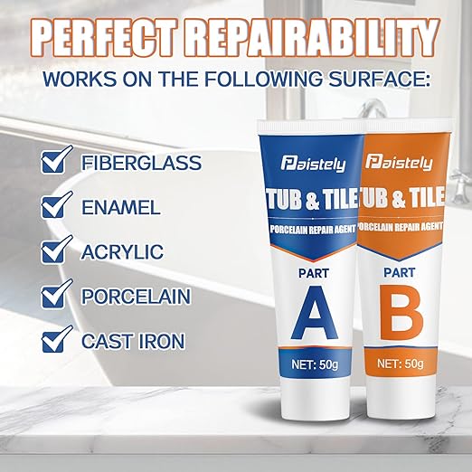 Porcelain Repair Kit, Waterproof Fiberglass Tub Repair Kits, Strong Tile Repair Kit, Non-Toxic Ceramic Tile Repair Kits Suitable for Ceramics, Porcelain, Resin, Granite, Marble, Quartz, Etc