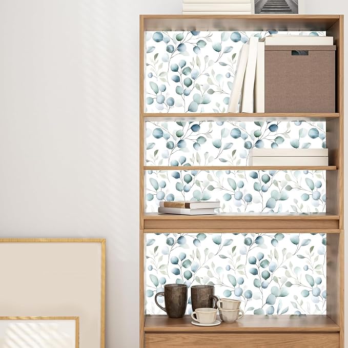 Danodoi Blue Green Vintage Leaf Peel and Stick Wallpaper 17.5" x 393" | Waterproof Vinyl Self Adhesive Removable Renter Friendly Floral Contact Paper