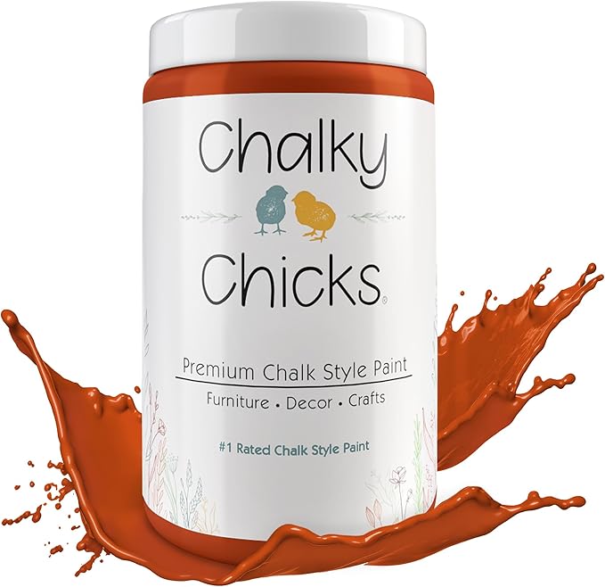 Chalky Chicks 32 Fl Oz Matte Pumpkin Pie (Orange) Chalk Paint for Furniture Without Sanding - No Prep Furniture Paint No Sanding All in One for Crafts, Wood, Walls, Cabinet, Metal, Dresser, Farmhouse