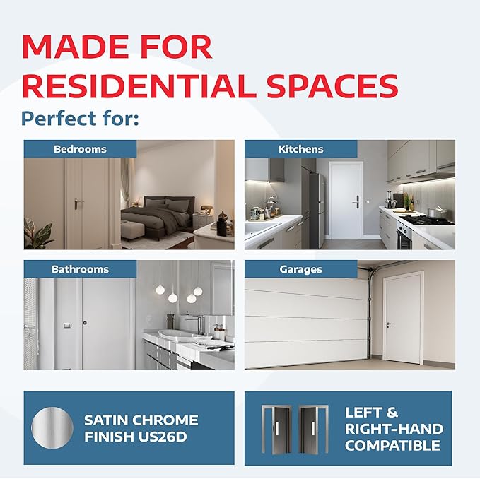A1 ProGuard - Self Closing Spring Loaded Hinges, 3.5 Inch, Adjustable Tension for Garage, Front, Back Door, Door Closer Hinge, UL Listed, Left/Right Hand, 5/8'' Radius Corners, Brushed Nickel, 2 Pack