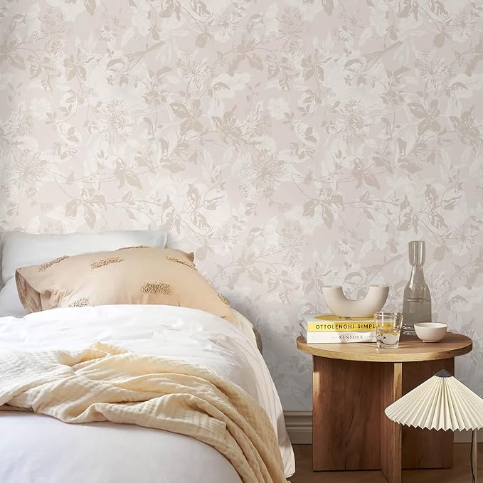 Heroad Beige Brown Wallpaper Floral Wallpaper Peel and Stick Boho Contact Paper Vintage Wall Paper Removable Self-Adhesive for Bedroom Cabinets Decoration Thicken Vinyl 17.3" x 78.7"