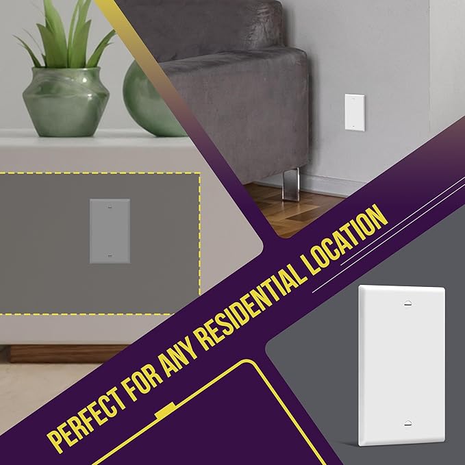 ENERLITES Blank Cover Wall Plate, Gloss Finish, Standard Size 1-Gang 4.50" x 2.76", Polycarbonate Thermoplastic, 8801-W, White