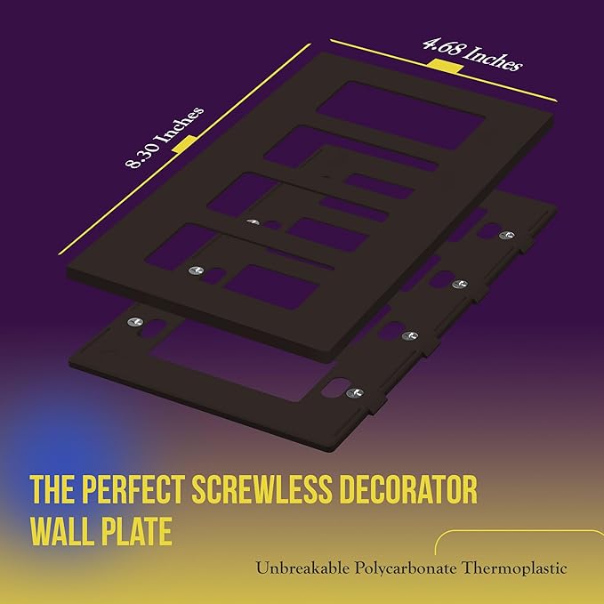 ENERLITES Screwless Decorator Wall Plate Child Safe Outlet Cover, Size 4-Gang 4.68" H x 8.30" L, Unbreakable Polycarbonate Thermoplastic, SI8834-BR, Glossy, Brown