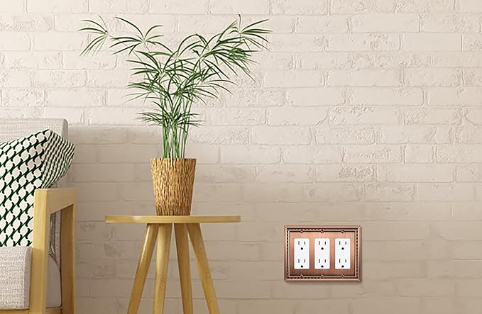 Henne Bery Sunken Pearls Heavy Duty Decorative Wall Plate Switch Plate Outlet Cover (Triple Decorator, Antique Copper)