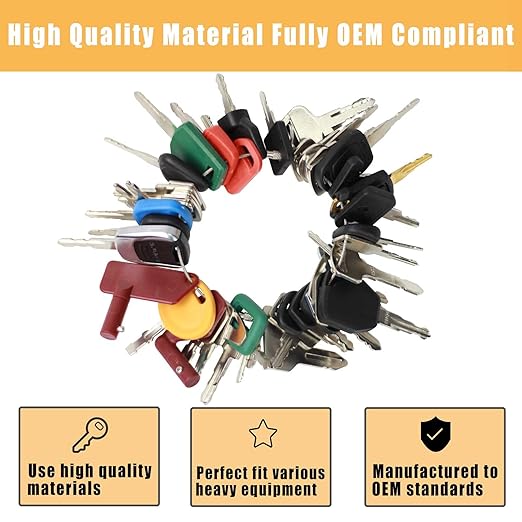 48 PCS Heavy Equipment Key Set Equipment Machine Keys Set for Cater-Pillar Ca-se J-D HYS-TER Komat-su Kubo-ta Yan-mar Dae-woo Take-uchi Forrd New Holl-and Vol-vo JL-G JC-B Toyo-ta
