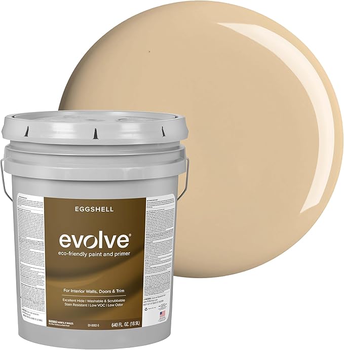 EVOLVE Paint & Primer: Environment-friendly, Low Sheen with One-coat Coverage for Interior & Exterior surfaces (Burlap Brown, 5-Gallon)