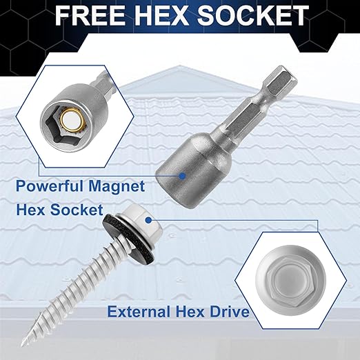 Metal Roofing Screws #10 × 2 Inch, 50-PCS, Hex Head Rustpert Coating Sheet Metal to Wood Siding Screw with EPDM Rubber Washer, Sharp Point, Hex Socket Included