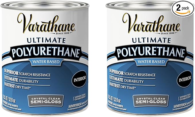 Varathane Water-Based Crystal-Clear Ultimate Polyurethane | Interior Wood Protection | Fast Dry Time | Easy Clean Up | Semi-Gloss | Quart | 2 Pack