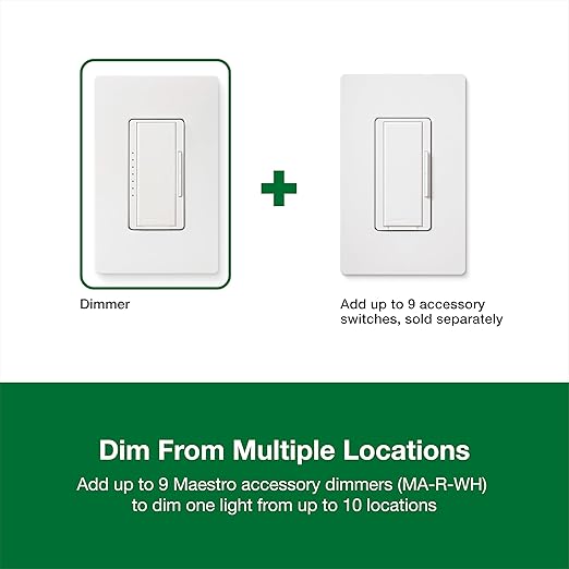 Lutron Maestro LED+ Dimmer Switch for Dimmable LED, Halogen and Incandescent Bulbs, 150W/Single-Pole or Multi-Location, MACL-153M-WH, White (6-Pack)