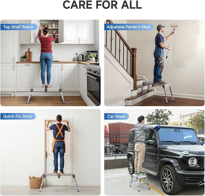 Loyoda Folding Work Platform for Adults, Aluminum Foldable Step Stool Adjustable Height, Lightweight and Durable Portable Outdoor Aluminum Step Ladder, Maximum Load Capacity of 500 Pounds.