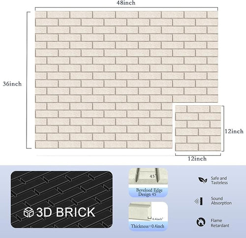 12Pack Acoustic Wall Panels, 12"×12"×0.4" Self-Adhesive 3D Brick Pattern Sound Proof Panels for Walls, High Density Decorative Acoustic Foam Sound Proofing for Recording Studio, Office, Camel