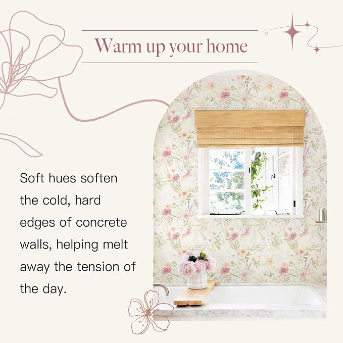Dimoon Floral Peel and Stick Wallpaper Beige Boho Neutral Cottage Contact Paper Bathroom Cabinets Farmhouse Wall Paper Renter Friendly Removable Waterproof Kitchen Vinyl 78.7"x17.3"