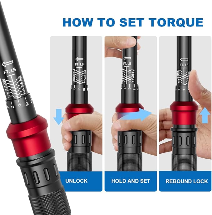 1/2" Drive Torque Wrench, 30-250 Ft.Lb, 100-Tooth, for Heavy Duty | 40.7-339Nm, Click Type, 3.6° Arc Swing, ±3% High Accuracy,for Truck/SUV Suspension, Control Arms, Lug Nuts & Auto DIY