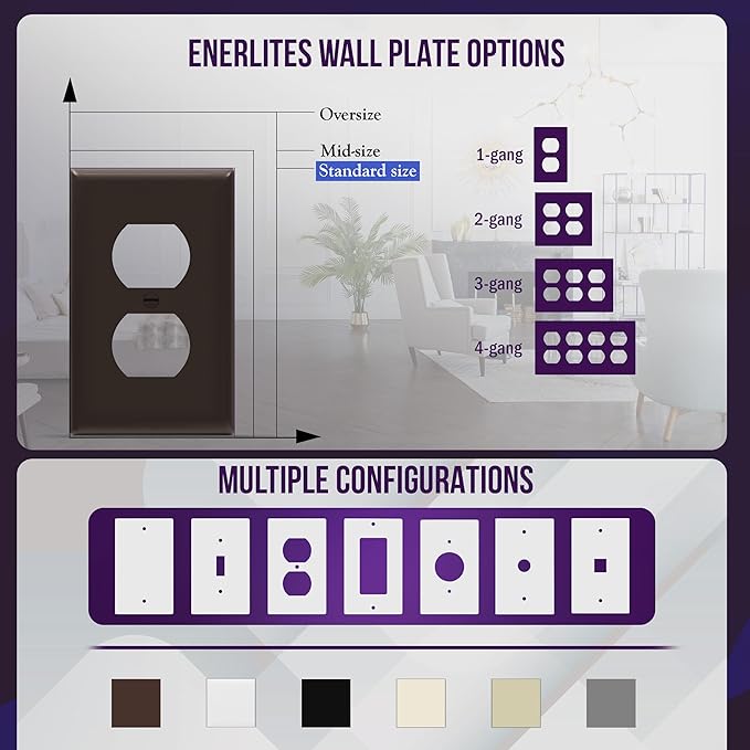 ENERLITES Duplex Receptacle Outlet Wall Plate, Gloss Finish, Size 1-Gang 4.50" x 2.76", Unbreakable Polycarbonate Thermoplastic, UL Listed, 8821-BR-10PCS, Brown (10 Pack)