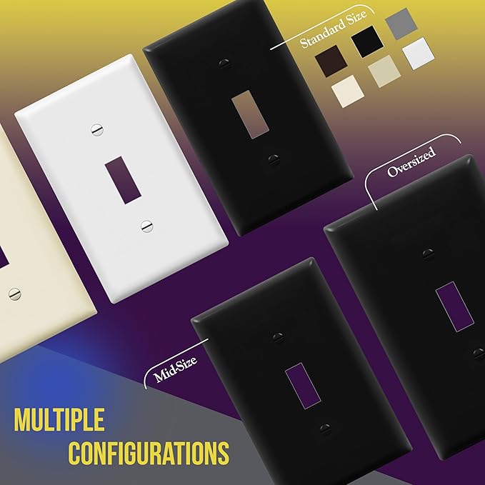 ENERLITES Triple Light Switch Wall Plate, Toggle Switch Plate, Gloss Finish, 3-Gang Mid-Size 4.88" x 6.77", Unbreakable Polycarbonate Thermoplastic, UL Listed, 8813M-BK, Black