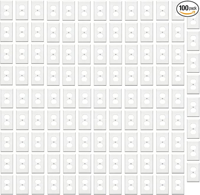 ZEFTV Duplex Wall Plates 1-Gang Switch Outlet Electrical Cover Plate Unbreakable Thermoplastic Faceplate for Light Receptacle Outlet Switch, White (100 Pack)