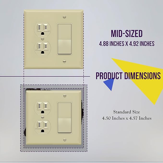 ENERLITES Combination Duplex Receptacle Outlet/Decorator Rocker Light Switch Wall Plate Cover, Midway Size 2-Gang 4.88" x 4.92", Polycarbonate Thermoplastic, UL Listed, 882131M-I, Ivory