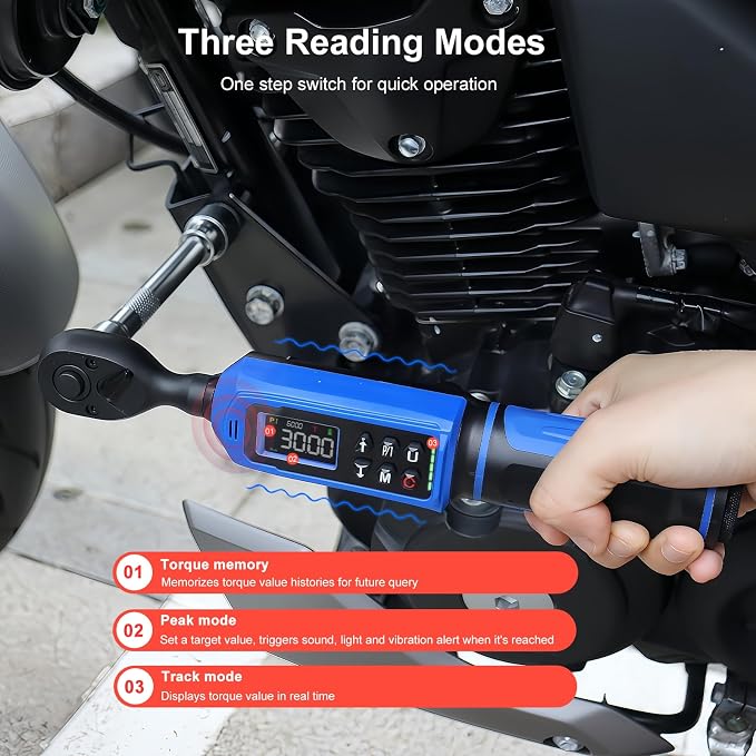 Digital Torque Wrench 3/8 Inch Drive 0.66-44.3 FT.LB (0.9-60Nm),Electronic Inch Pound Torque Wrench ±1% Accuracy 5Units,with Extension Bar 1/4" Adapter for Car,Motorcycle,Bicycle ﻿Buzzer Alarm