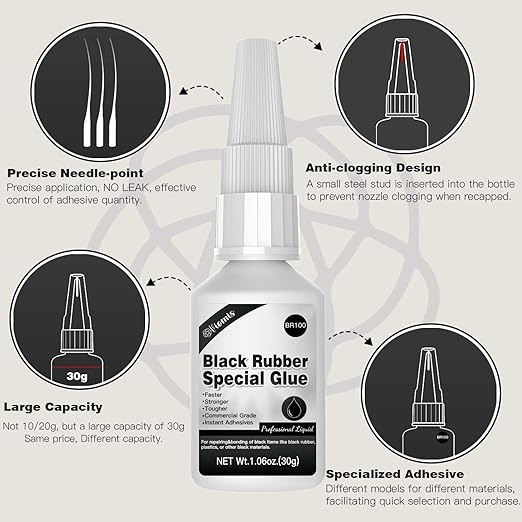 30g Black Rubber Adhesive for Tire Repair, Edge Bonding, DIY Crafts - Quick-Dry, High-Strength Patch Glue for Durable RC Tire and Super Rubber Bonding