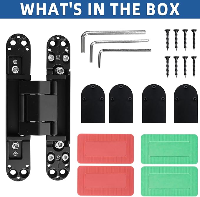 TamBee 6inch Hidden Door Hinges Invisible Hinges Concealed Hinges Zinc Alloy 180 Degree Swing Hinge 3 Way Adjustable Butt Hinge 6 x 2.5 x 1 inch Black (2 Pack)